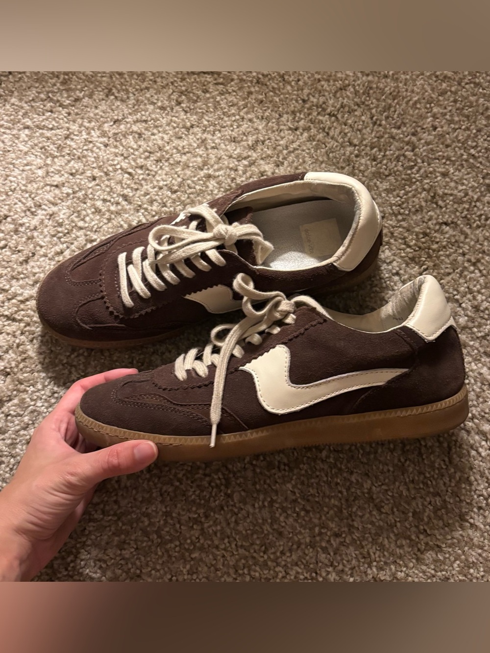 Women’s Brown Suede Low-Top Sneakers with White Accents